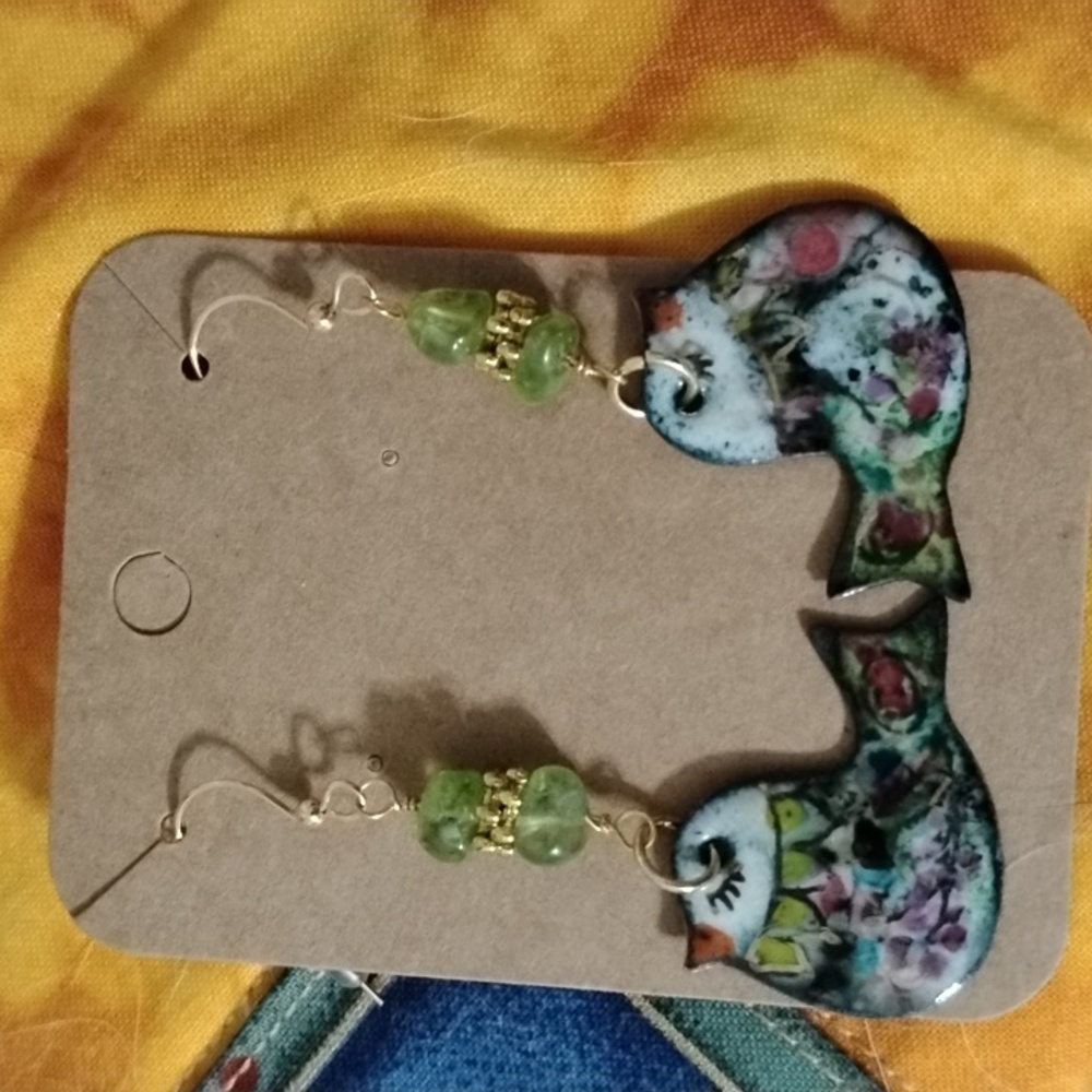 Hand Crafted Colorful Peridot Bird Earrings - Picture 2 of 7